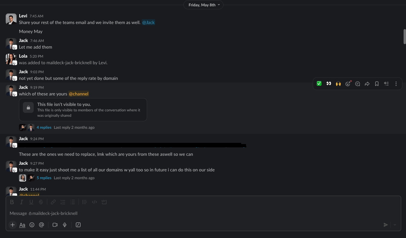 Slack: reply rate by domain