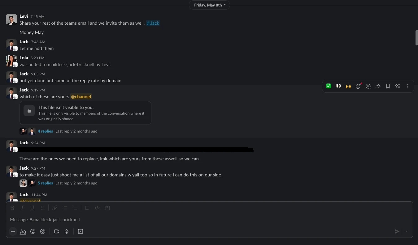 Slack: reply rate by domain