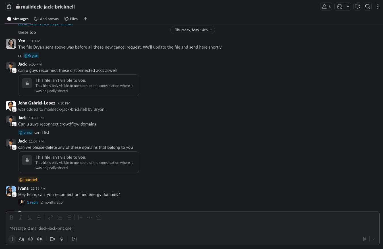 Slack: delete domains that belong to you