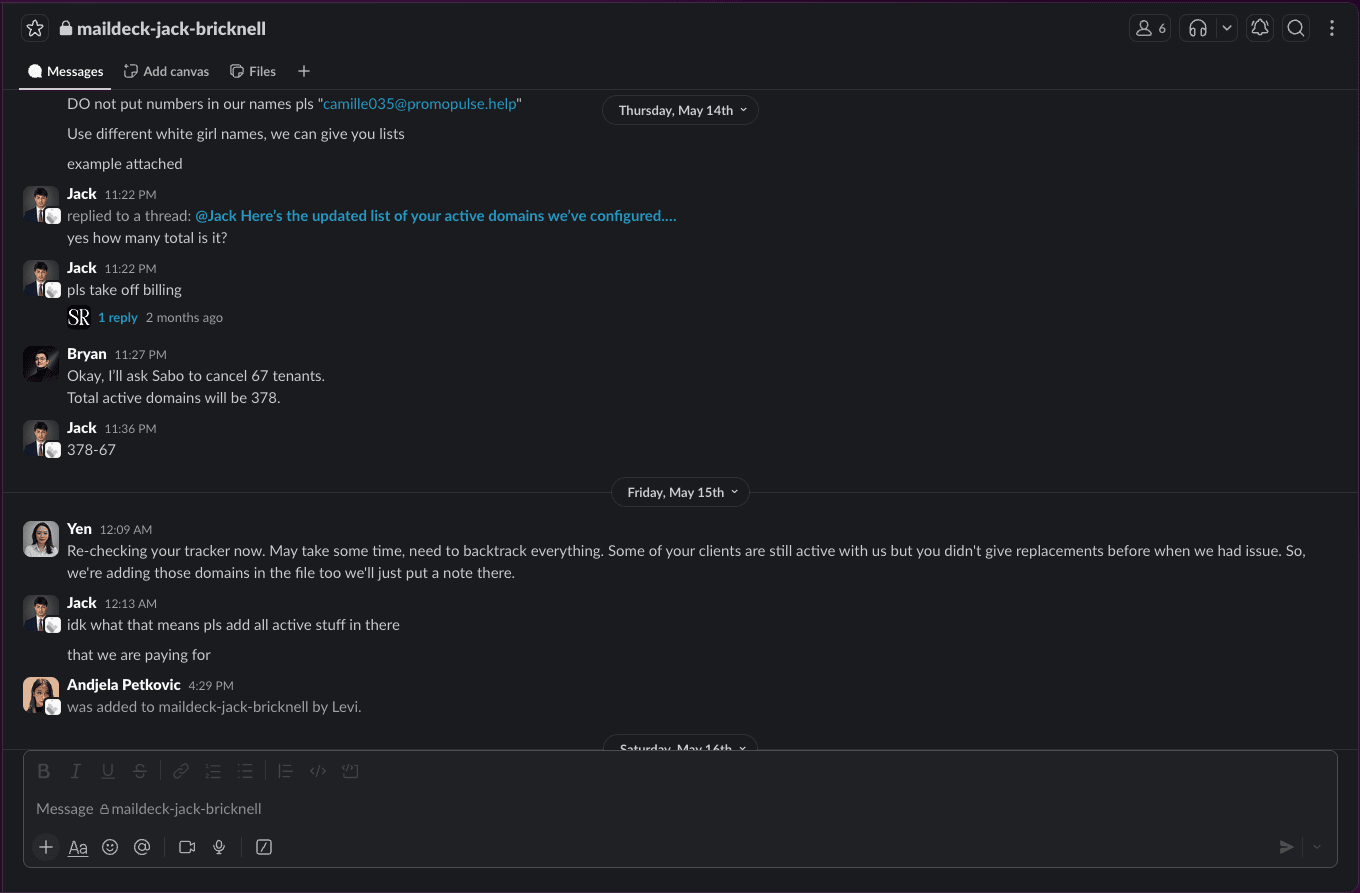 Slack: pls take off billing, 378 domains