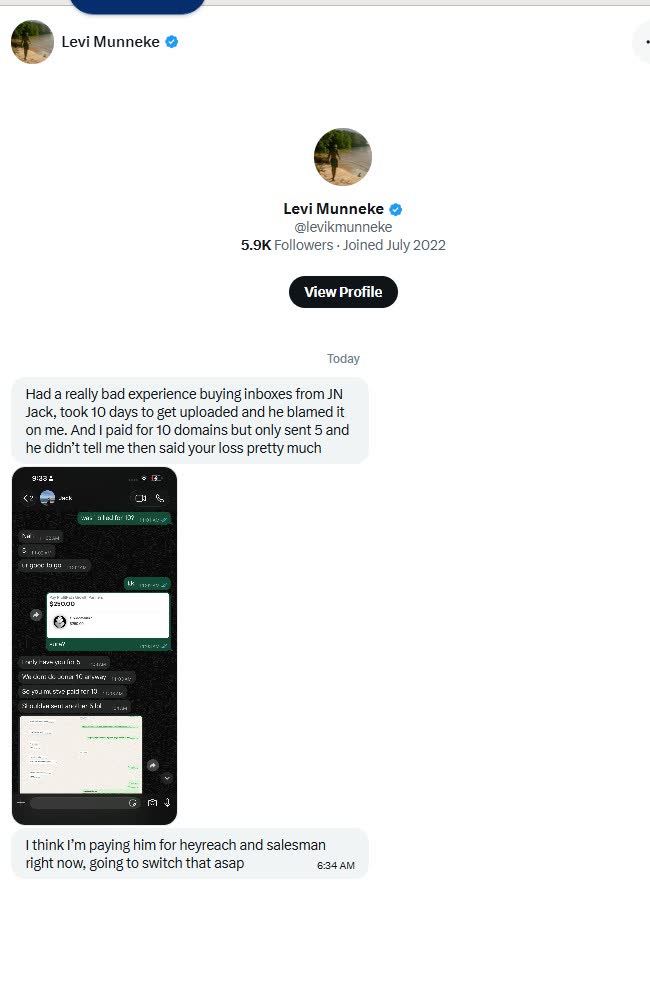Levi Munneke direct message about JN Jack