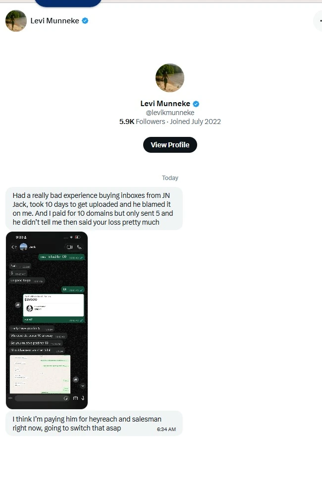 Levi Munneke direct message about JN Jack