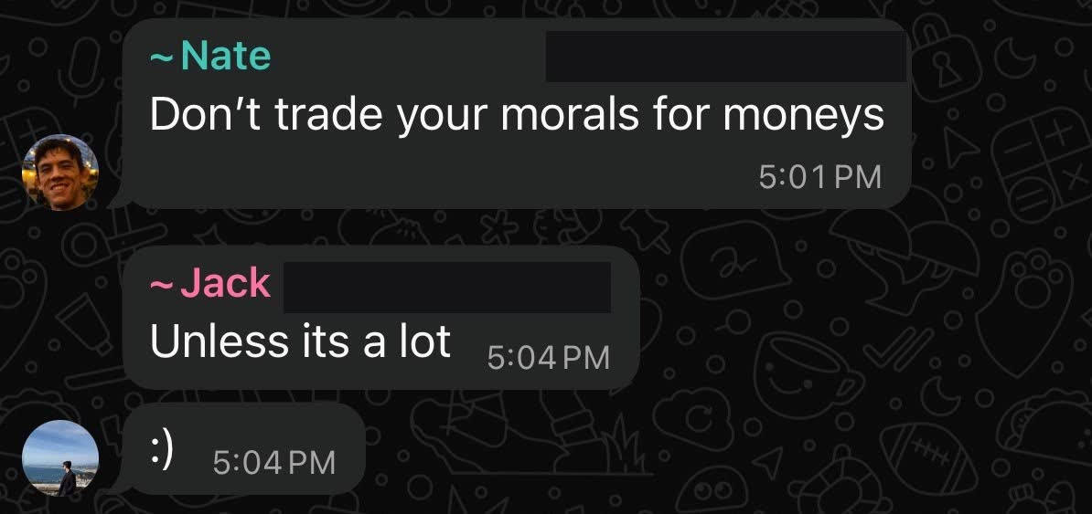 WhatsApp: don't trade your morals for money — unless it's a lot