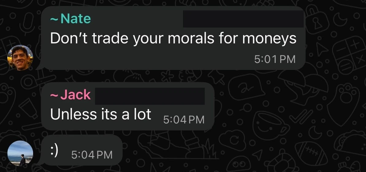 WhatsApp: don't trade your morals for money — unless it's a lot